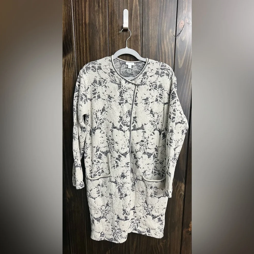 J. JILL White Gray Long Sleeve Jacquard Topper Longline Coat Jacket Size:Small